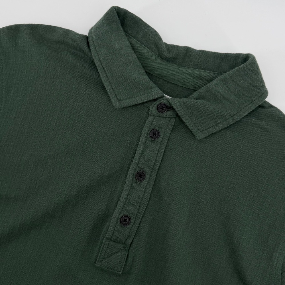 Billy Reid Polo Shirt Womens Small Green Long Sleeve Textured Cotton Blend‎